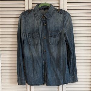 GAP Denim Military Shirt | Brass Snap Buttons | Faded Wash | Size M
